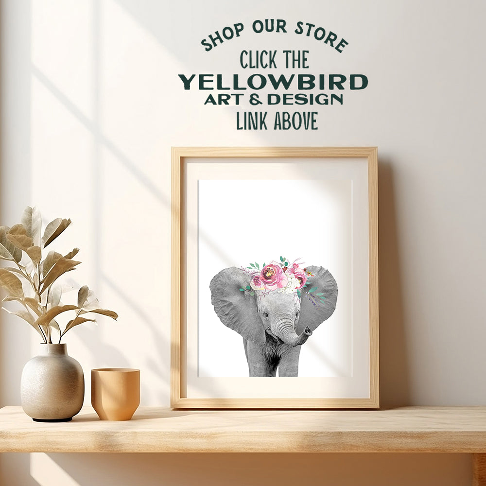 Floral Baby Elephant - Nursery Decor, Baby Room Art Print -8x10 Wall Art Poster - Unique Home Decoration for Girls, Boys or Kids Bedroom - Chic Baby Shower Gift - Unframed Photo Picture