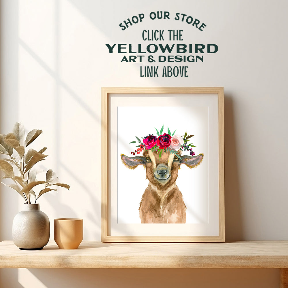 Cute Baby Goat w/Flower Crown Wall Art Home Decor - Decoration for Girls or Boys Bedroom, Nursery, Kids Room, Playroom, Preschool, Daycare - Farmhouse, Farm Theme Gift - Baby Animals Picture Print