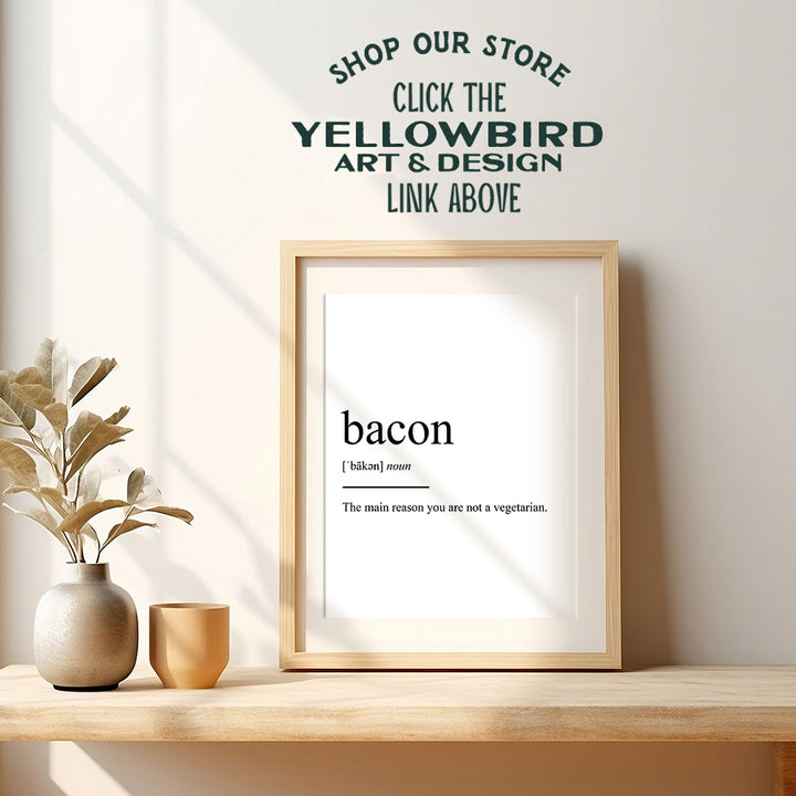 Bacon Typography Art Print - Funny Wall Art Poster - Chic Modern Home Decor for Kitchen - Great Gift for Chefs, Cooks - 8x10 Photo- Unframed