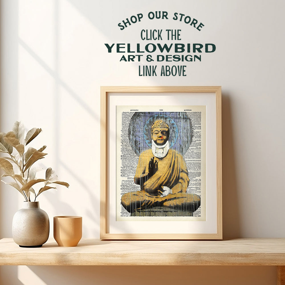 Banksy Buddha Graffiti Wall Decor Picture - Funny Contemporary Street Art for Home, Apartment, Bedroom, Bathroom, Office, Yoga Studio, Gym - Gift for Zen Buddhist Meditation Fans - 8x10 Poster Print