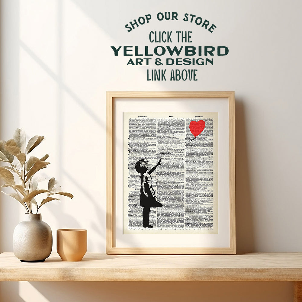 Banksy Wall Art - Upcycled Dictionary Graffiti Art Print, Girl With Balloon 8x10 Street Art Poster, Home Decor - Urban Wall Art Print and Room Decorations - Makes a Great Gift - 8x10 Photo Unframed