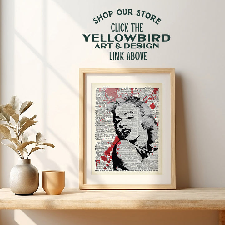 Banksy Marilyn Monroe Wall Decor - Upcycled Dictionary Wall Art Print - Gift and Room Decorations For Hollywood Movie Fan, Home Theater - Graffiti Street Art Mural Style - Chic Home Decor, 8X10 Photo