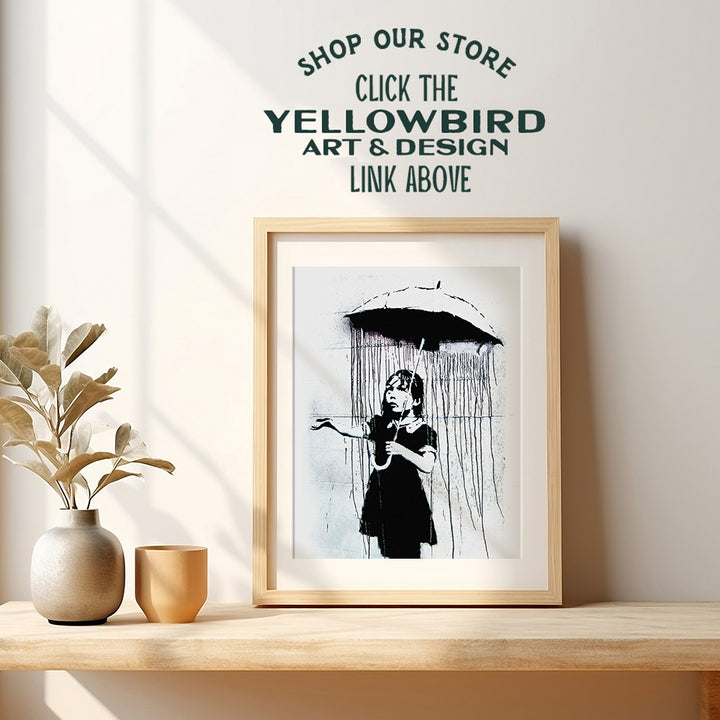 Banksy Umbrella Girl Graffiti 8x10 Wall Decor Picture - Modern Art Decoration Poster for Home, Apartment, Office, Dorm, Living Room, Bedroom, Bathroom - Gift for Contemporary Urban Street Mural Fans