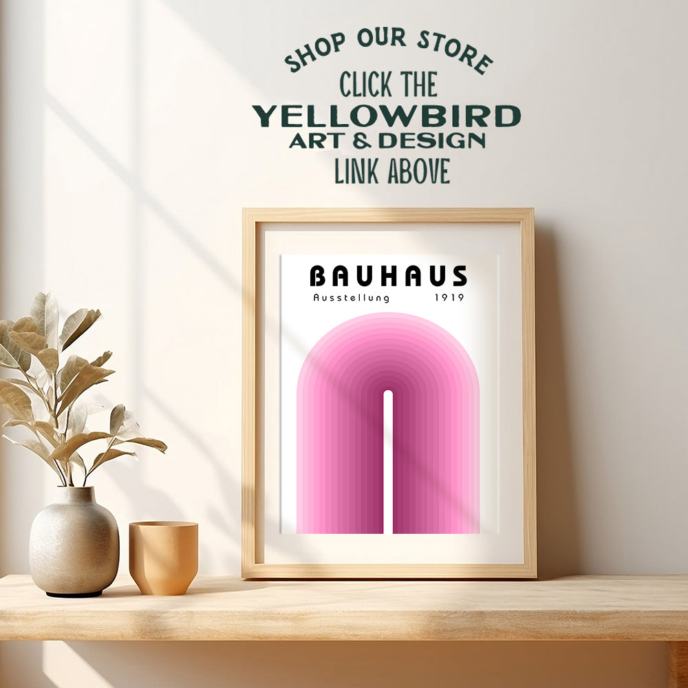 Bauhaus Art Geometric Wall Decor - Minimalism Style Gallery Wall Art - Mid-century modern Abstract Wall Art - Pink Mid Century Modern Vintage Retro Wall Decor - Minimalist Aesthetic Bauhaus Wall Art