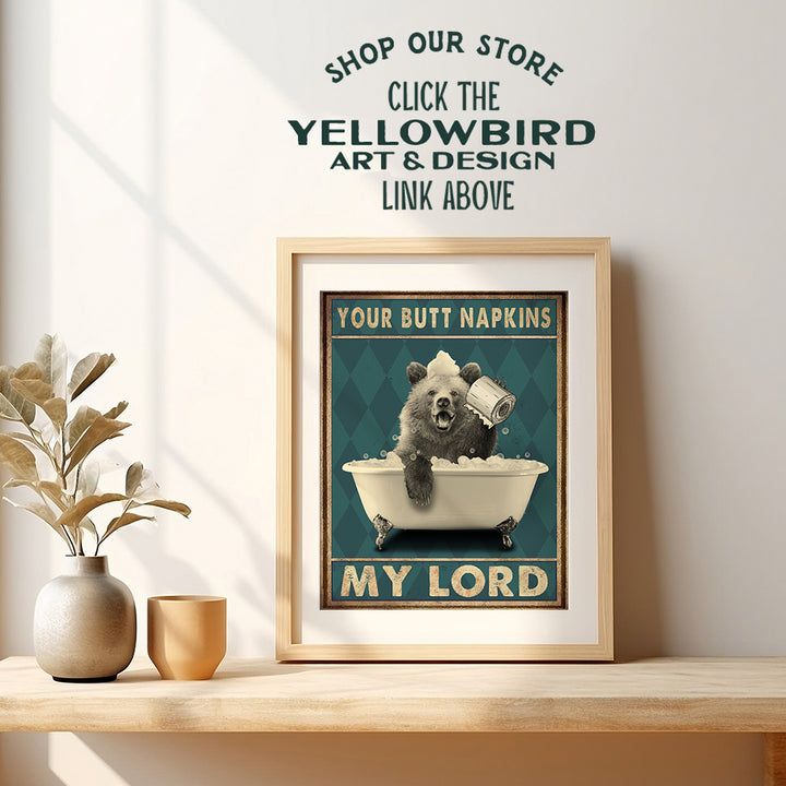 Butt Napkins My Lord - Bear Wall Art - Bear Wall Decor - Country Rustic Bathroom Accessories - Funny Bathroom Decor for Women, Kids - Cute Bathroom Pictures - Bath Wall Decor - Guest Bathroom Sign