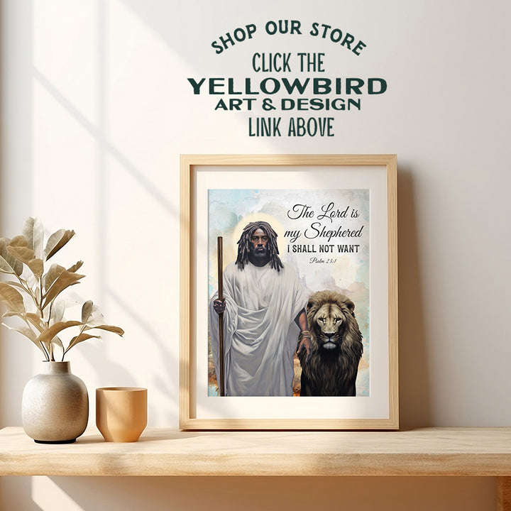 African Americans Jesus Christ Art - Psalm 23 Bible Verse Black Wall Art - Scripture Wall Decor - Religious Christian Gifts for Black Men - spiritual Gift - God Wall Decor, African American Art Poster