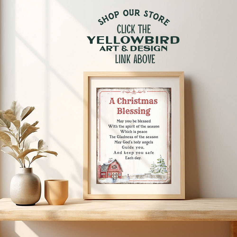 Rustic Farmhouse Christmas Decor - Cute Old Fashioned Country Christmas Decorations - Xmas Decorations - Christian Religious Christmas Home Decor - Unique Retro Vintage Holiday Wall Decor Poster