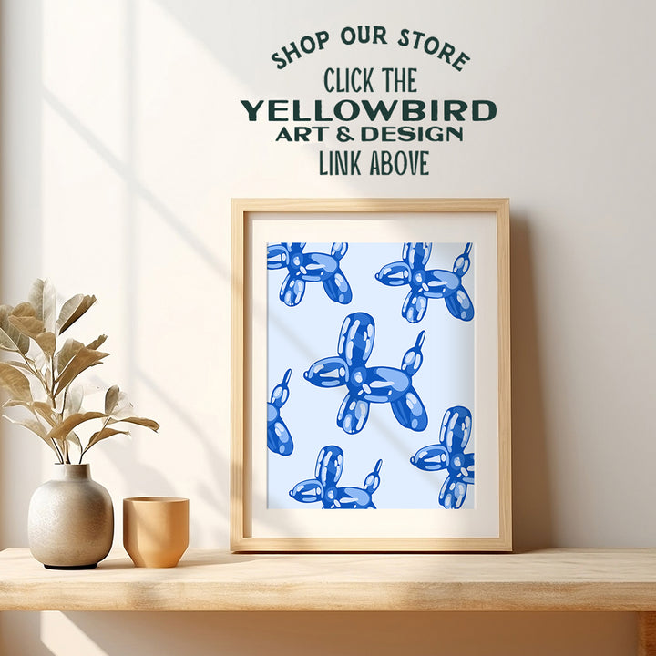 Pop art Balloon Dog Wall Art - Aesthetic Contemporary art - Preppy Room Decor - Blue VSCO Retro art Bedroom Decor - Trendy Modern art Poster - Woman Teen Girl Dorm Room Decor - Yellowbird Art & Design