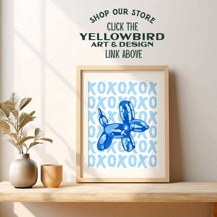 Balloon Dog Wall Art Poster - Cute Aesthetic Room Decor - Preppy Room Decor - Yellowbird Art & Design - Blue Minimalist Modern art - Girls Teen Room Decor - Trendy Pop art VSCO Dorm Room Decor