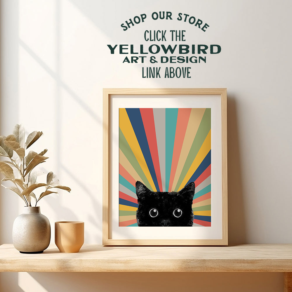 Cute Cat Wall Art Boho Wall Decor - Cat Wall Decor - Vintage Retro Black cat Stuff, Cat Mom, Cat Lover Gift - Cat Themed Gifts for Women - Cat Poster - Boho-chic Farmhouse Style Minimalist Room Decor