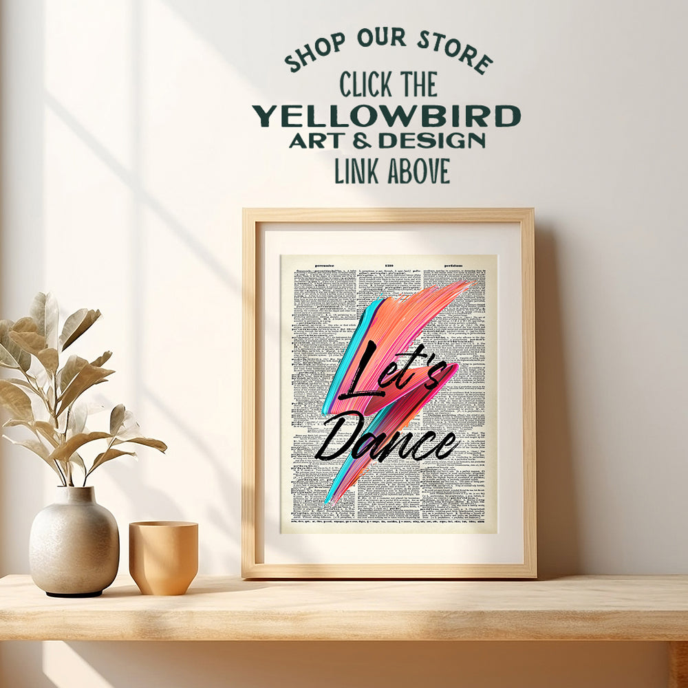 Let's Dance Poster Print - 8x10 Dictionary Wall Art Decor, Home Decoration for Bedroom, Bathroom, Living Room - Cool Unique Gift for Women, Men, 80s Music, Punk Rock Fan