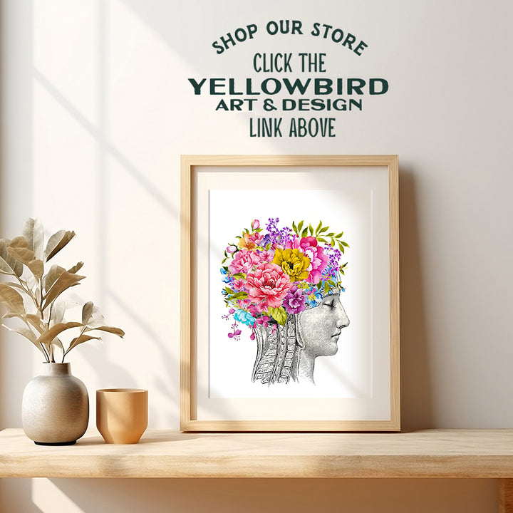 Vintage Anatomy Art Wall Decor - Unique Retro Gift for Women, Doctor, Nurse, Physician, Med Student - Boho Shabby Chic Poster Print for Home, Medical Clinic, Dr Office - 8x10 Floral Brain Picture