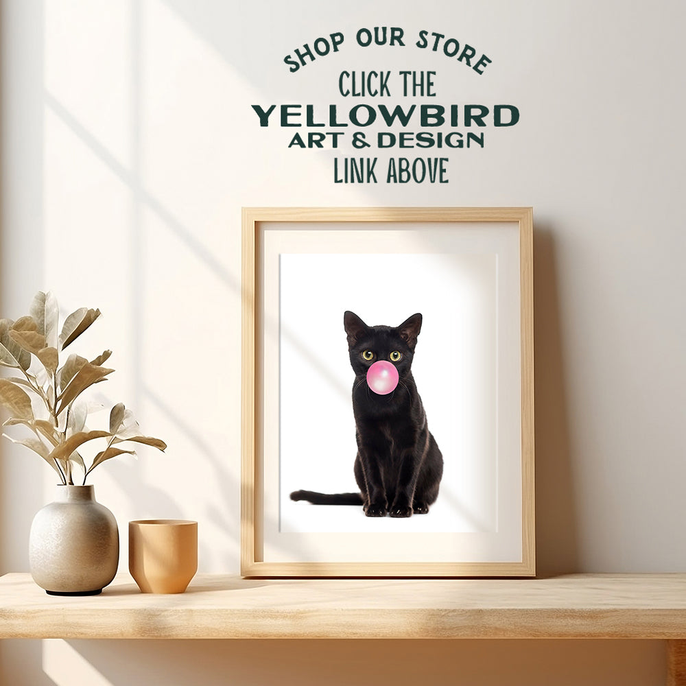 Black Cat Bubblegum - Unframed Wall Art Print - Makes a Great Gift - Modern Chic Home Decor - Ready to Frame (8x10) Photo