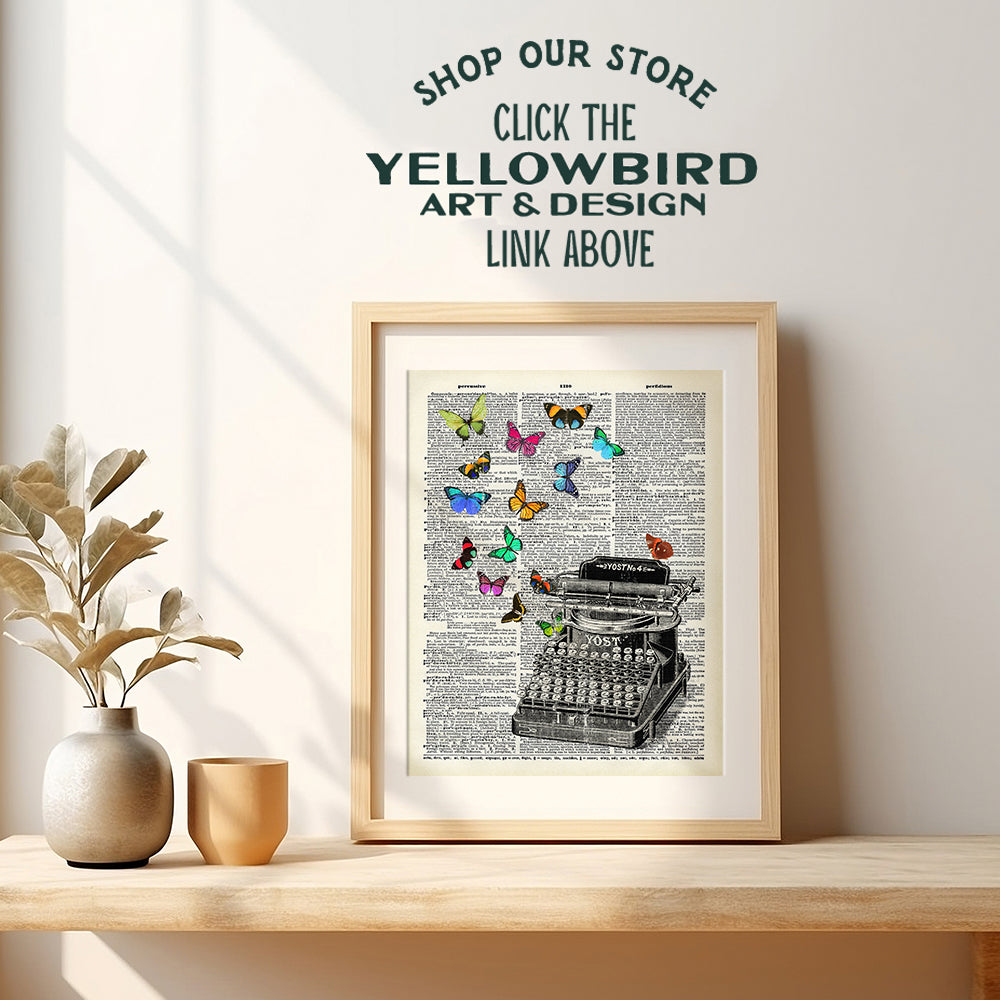 Typewriter Butterflies Dictionary Wall Art - 8x10 Sentimental Upcycled Home Decoration, Apartment or Office Decor - Chic Unique Gift for Writer, Teacher, Journalist, Personal Assistant, Secretary