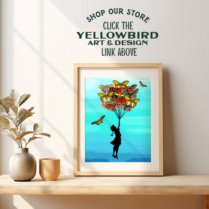 Girl With Butterflies Bouquet Home Decor Art Print - Wall Art Poster - Unique Room Decorations for Toddler, Kids Room, Nursery - Gift for Moms, Mothers, Baby Shower - 8x10 Photo Unframed