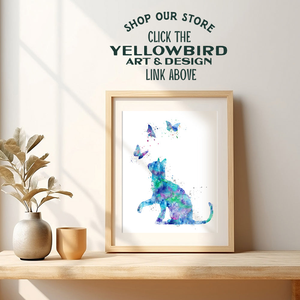 Watercolor Cat Wall Art Poster Print - Modern Home or Apartment Decor and Room Decorations for Bedroom, Girls, Baby, Kids Room or Nursery - Great Gift for Kitty Lovers - 8x10 Unframed Photo