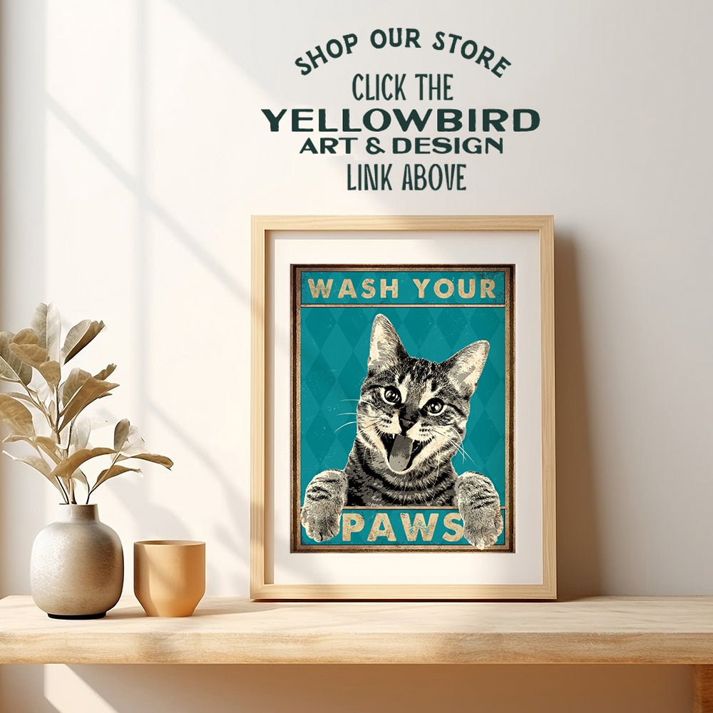 Wash Your Hands Sign - Cat Bathroom Decor - Bathroom Decor- Bathroom Wall Art - Funny Tabby Cat Wall Art- Bath Wall Decor- Guest Bathroom - Restroom Sign Decorations - Powder Room -Cat Gifts for Women