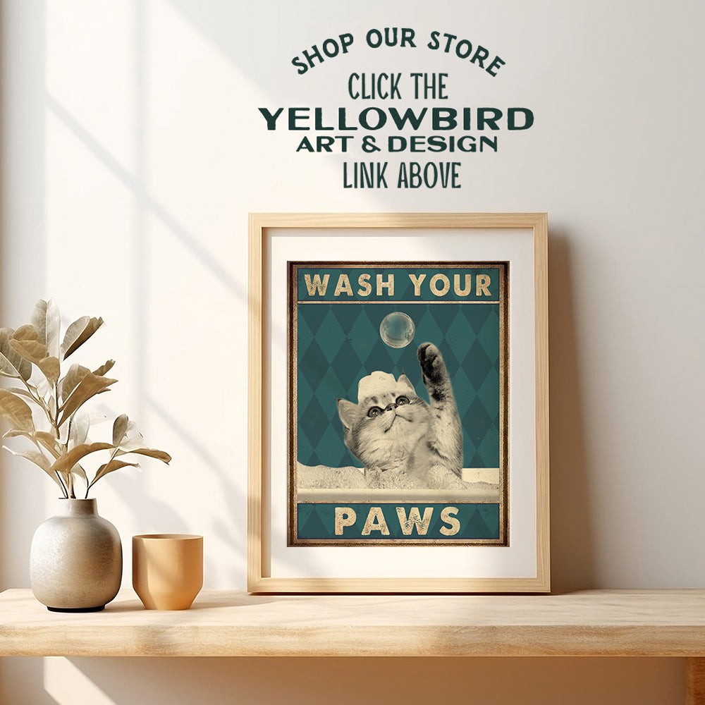 Cute Cat Bathroom Decor for Women, Kids - Wash Your Paws - Unique Bath Wall Decor - Modern Bathroom Wall Art - Guest Bathroom Accessories - Powder Room Posters - Wash Your Hands Sign - Butt Napkins