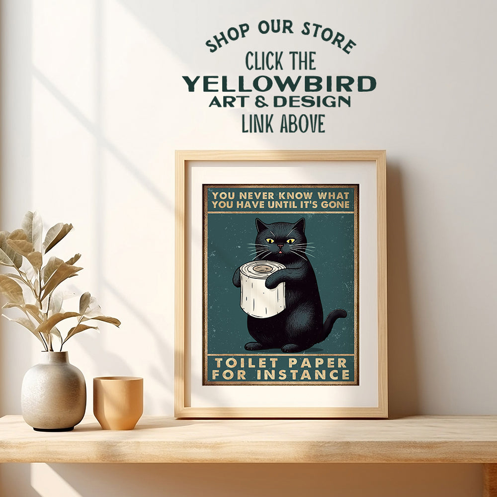 funny Sayings Bathroom Wall Art - Cute Cat Wall Decor for Modern Bathroom - funny Cat Bathroom Decoration, Bathroom Accessories - Black cat Poster for Powder room, Woman, Girl - Kitty Cat Gifts