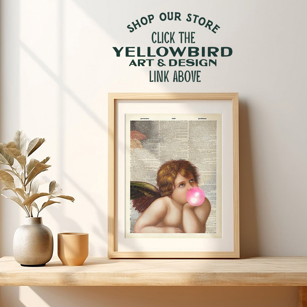 Michelangelo Cherub Renaissance Wall Art - Angel Decor Picture - Upcycled Dictionary Art for Nursery, Girls Bedroom, Baby Room, Bathroom, Living Room - Vintage Gift for Women