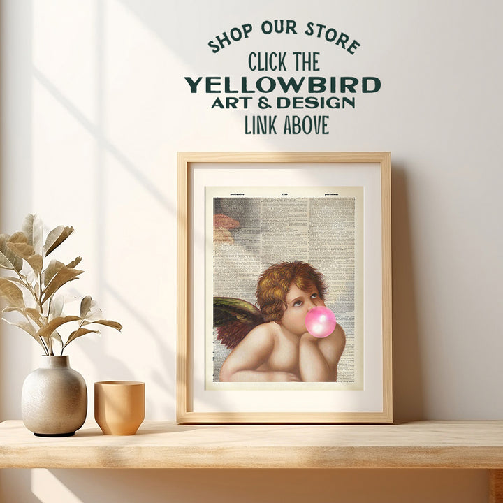 Michelangelo Cherub Renaissance Wall Art - Angel Decor Picture - Upcycled Dictionary Art for Nursery, Girls Bedroom, Baby Room, Bathroom, Living Room - Vintage Gift for Women