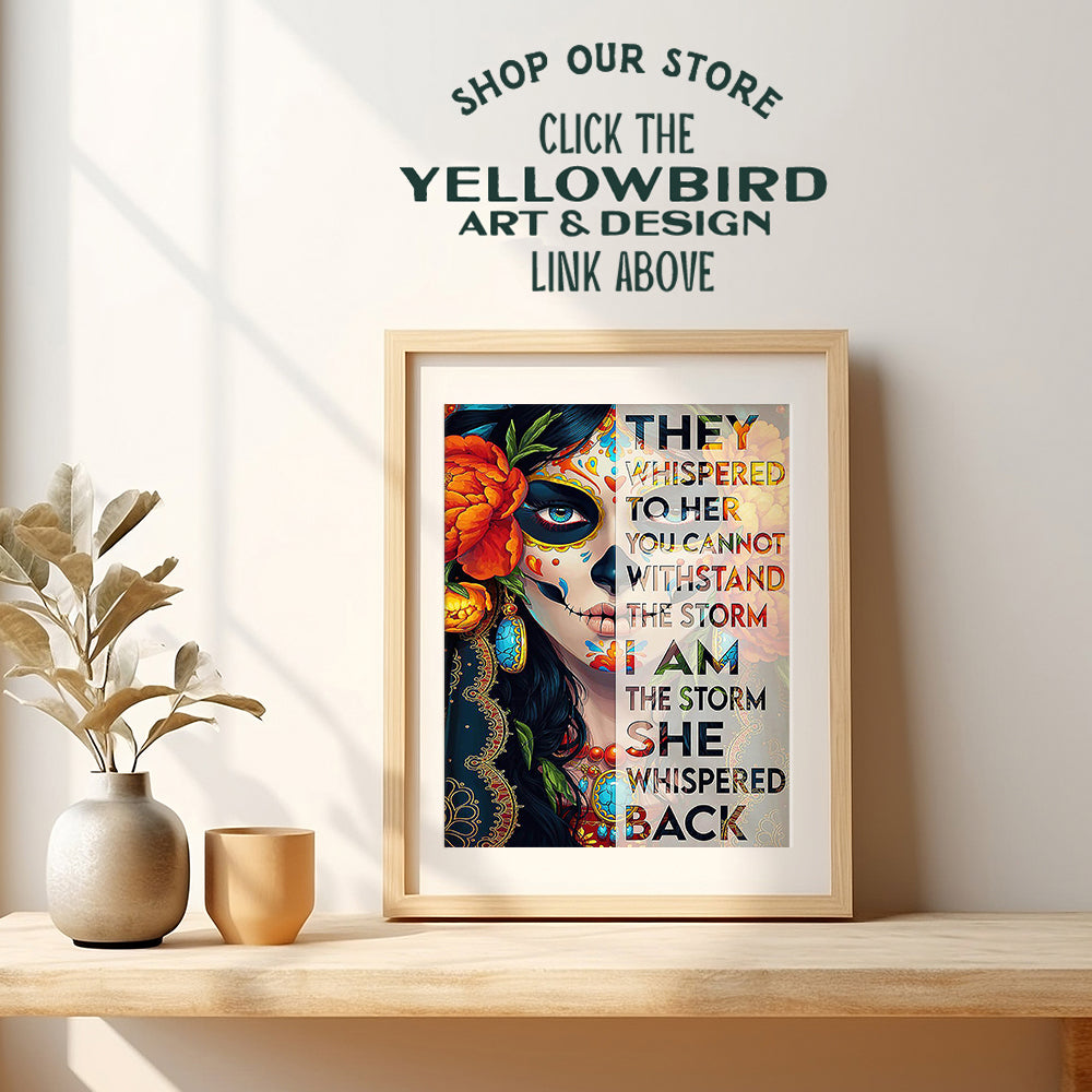 Decoracion Para Mujer Inspiration Art- Sugar Skull Decor Mexican Art Regalos Para Mujer, Ninas - I Am the Storm Inspirational Wall Decor - Wall Art for Women Chicano Latinx Woman - Motivational poster