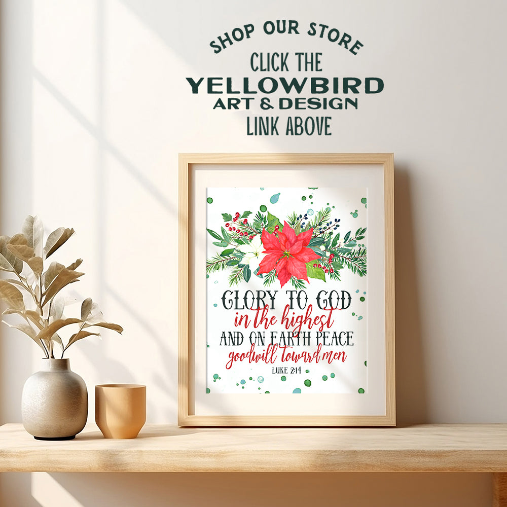 Religious Wall Decor, Christmas Decorations - Christian Scripture Bible Verse Wall Art - Red Poinsettia Holiday Decorations, Accessories or Gift - 8x10 UNFRAMED Picture