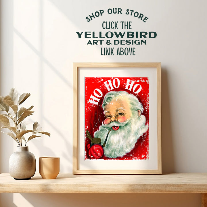 Christmas Decor Art Print - Vintage Holiday Wall Art Poster - Rustic Shabby Chic Farmhouse Home Decoration for Xmas - Makes a Great Inexpensive Gift - 8x10 Photo Unframed - Ho Ho Ho Santa