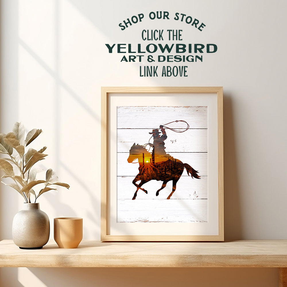 Western Decor - Western Wall Art - Cowboy Wall Decor - Ranch Decor - Horse Wall Art Decor - Roping Silhouette Room Decorations Poster Print - Gift for Rodeo Fans