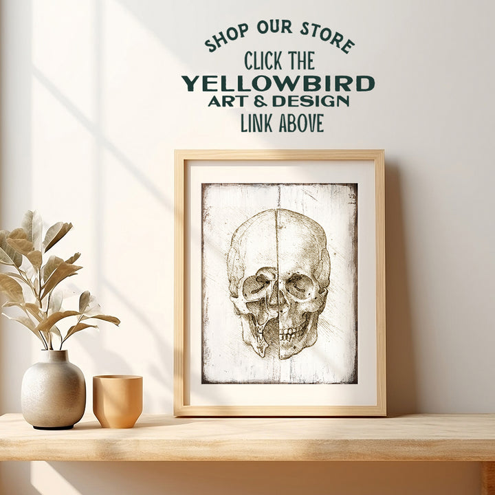 Leonardo Da Vinci Skull Poster -8x10 Anatomical Wall Art Print - Rustic Wall Decor for Medical Clinic, Doctor Office - Renaissance Painting - Gift for Medieval Painting Fans, Nurse, Med Student