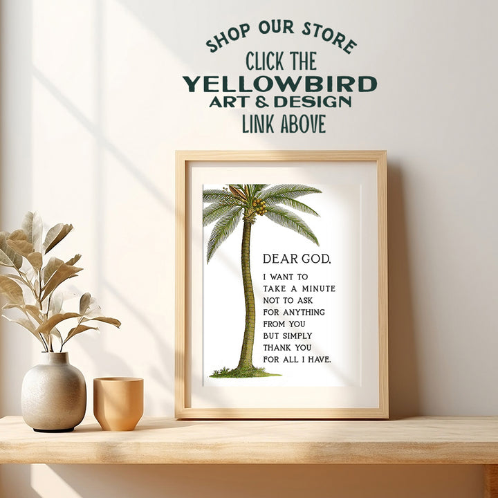 God Wall Decor - Religious Art Print - Religious Gifts for Women - Christian Gifts for Women - Catholic Gifts for Women - Prayer Wall Decor - Palm Tree Decor - Tropical Wall Decor - Grateful Heart