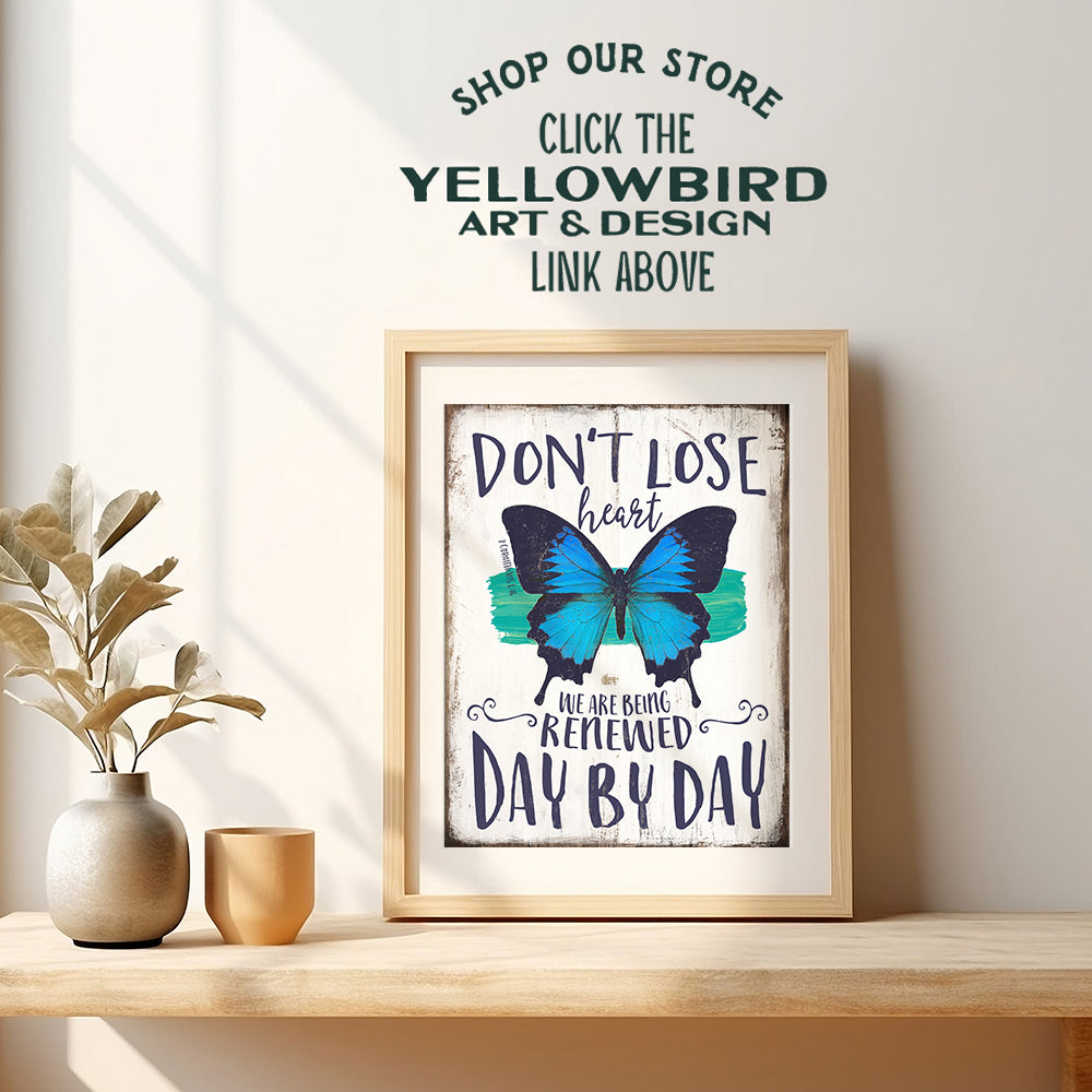 Inspirational Butterfly Picture - Christian Bible Verse Wall Art - Religious Scripture Wall Decor - Blue Rustic Boho Gift for Women - Motivational Home or Apartment Decoration for Bedroom, Living Room