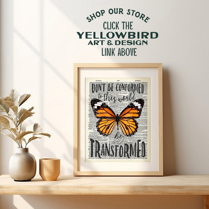 Butterfly Wall Decor - Upcycled Dictionary Art - 8x10 Motivational Poster for Home, Bedroom, Dorm, Office - Inspirational Gift for Women, Woman - Unframed Picture Print