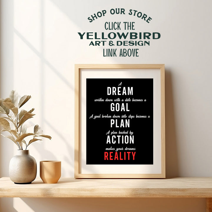 Motivational Wall Art Print - Great Home Decor for Office, Bedroom, Kids, Childrens, Den - Great Inspirational Gift - 8x10 - Dream Goal