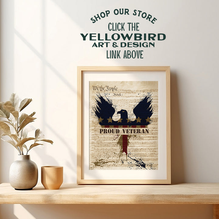 Patriotic Proud Veteran Art Poster - 8x10 Wall Decor - American Eagle Home Decoration Print for Living Room, Bedroom, Office - Gift for U.S. Military Servicemen, Servicewomen, Vet - Unframed Print