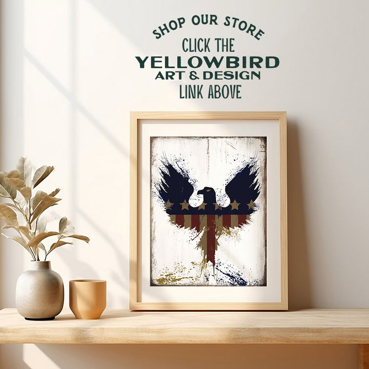 Rustic Grungy American Eagle Wall Art - 8x10 Patriotic Flag Sign Photo Picture - Vintage Shabby Chic Gift for Patriotic Military Veteran, US Patriot - Unframed Poster Print Home Decor