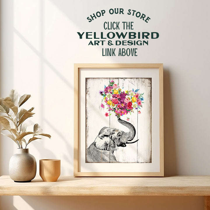 Elephant Floral Heart Boho Wall Art - Vintage Rustic Picture for Room Decor, Home Decoration, Bedroom, Bathroom, Apartment - Cute, Unique Romantic Gift for Women, Her, Wife - UNFRAMED Print