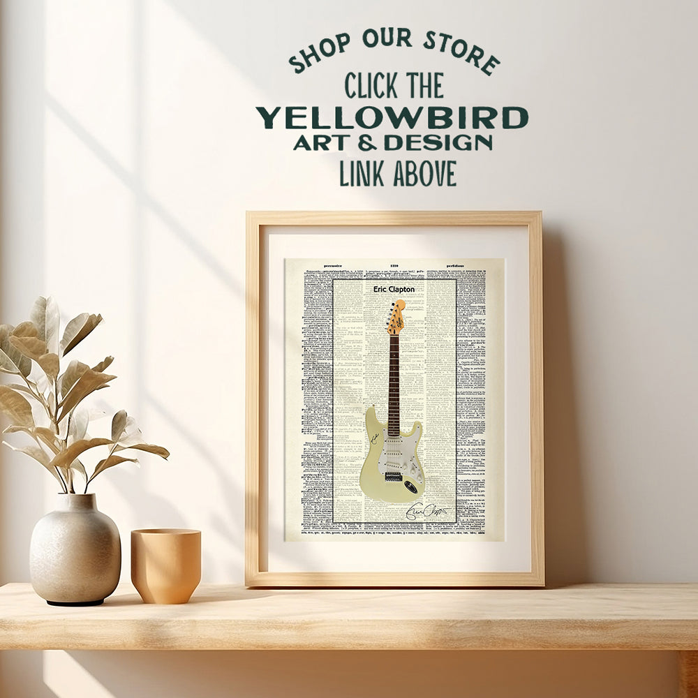 Eric Clapton Guitar Dictionary Art Print - Vintage Upcycled Wall Art Poster - Modern Chic Home Decor for Man Cave, Family, Rec or Game Room - Gift for Musicians, Music Fans, 8x10 Photo Unframed