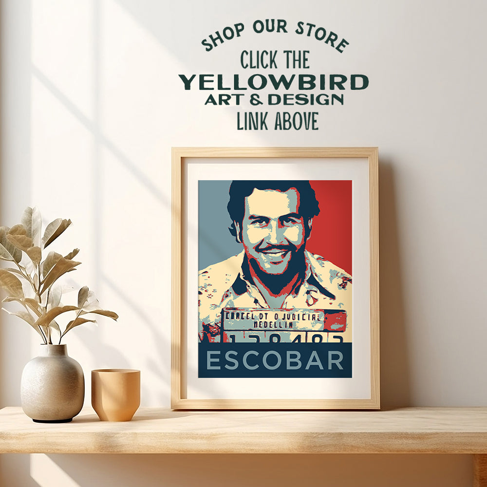 Pablo Escobar Mugshot Wall Art Poster - Mexican Cartel Home Decor, Room Decoration for Bedroom, Living Room, Dorm, Bar, Man Cave - Shepard Fairey Style - Unique Gift for Men, Teens - 8x10 UNFRAMED