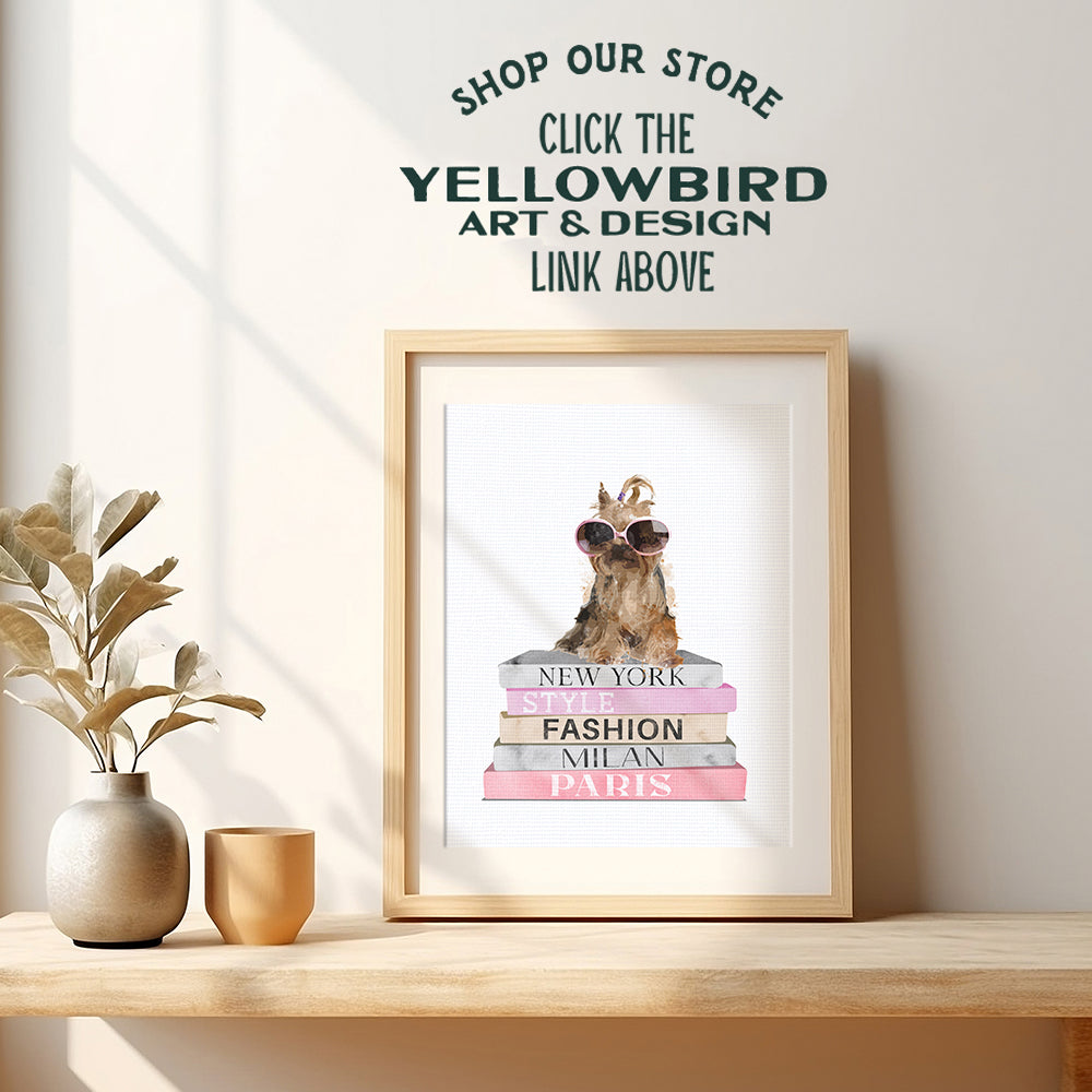 LV Wall Decor - Glam Wall Decor - Fashion Wall Art - Luxury High Fashion Room Decor, Home Decoration for Bedroom, Living Room - Yorkie, Yorkshire Terrier, Puppy, Dog Lovers Gifts for Women, Girls