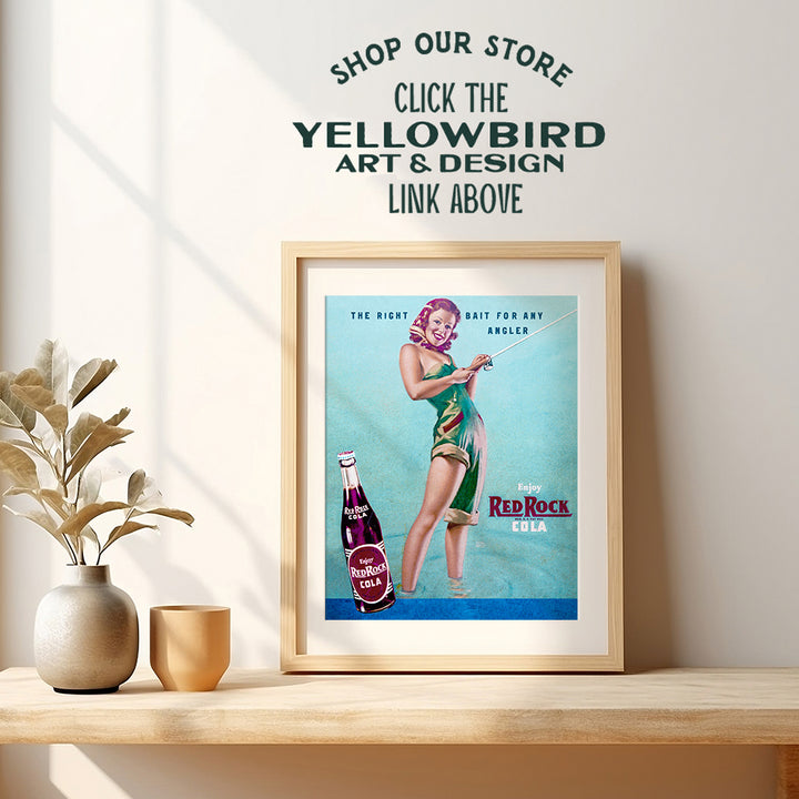 Fishing Pinup Girl - Unframed Wall Art Print - Great for Lake or Beach House, Man Cave - Chic Home Decor - Unique Gift for Fishermen, Anglers - Vintage 1950s Red Rock Ad - Ready to Frame (8x10) Photo