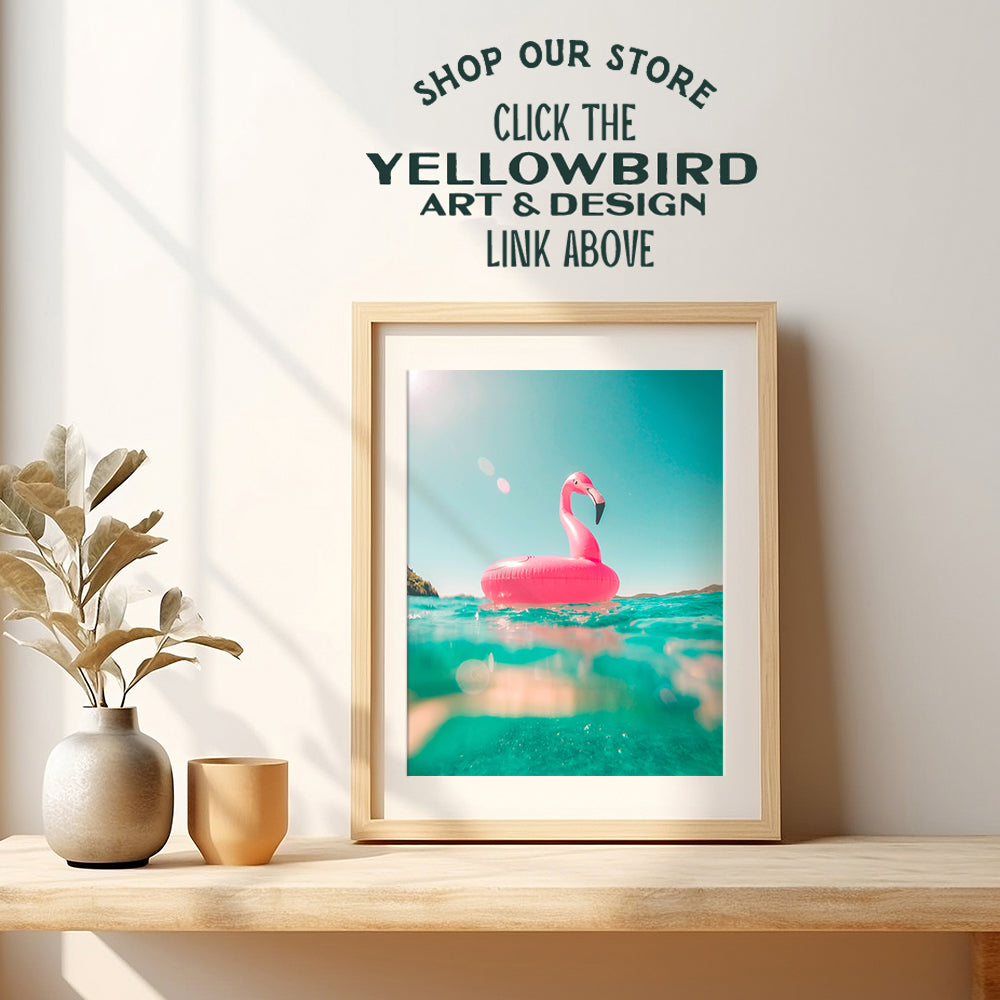 Flamingo Summer Beach House Art Print - Wall Art Poster - Unique Home Decor for Bedroom, Kids Room, Bathroom - Makes a Great Gift - 8x10 Photo Unframed