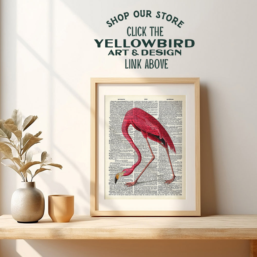 Flamingo Decor - Flamingo Wall Art - Tropical Wall Decor - Tropical Wall Art - Dictionary Art - Room Decorations For Bedroom, Living Room, Bathroom, Office - Flamingo Gifts for Women