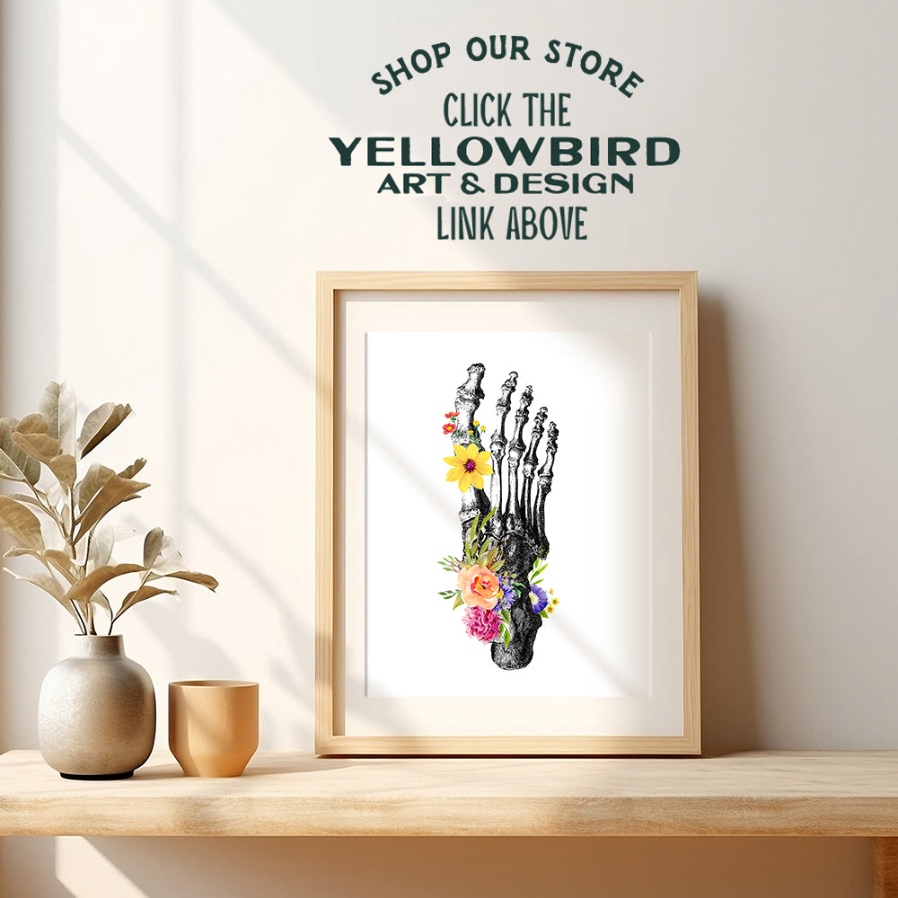 Human Foot Anatomy Medical Wall Art for Doctor Office, Podiatrist, Orthopedic Medical Clinic, Podiatry Dr - Gothic Decor - Boho Floral Vintage Shabby Chic Skeleton - Gift for Women, Nurse, RN, CNA