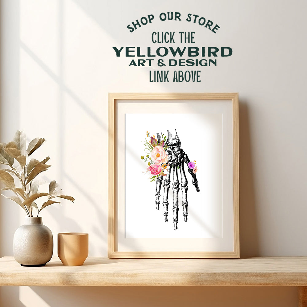 Original Flower Hand Skeleton Wall Art Print - Unique Steampunk Anatomy - Gothic Home Decor for Dr Office - Gift for Doctor, Physician, Nurse, PA - 8x10 Unframed Photos - Orthopedic Bones Poster