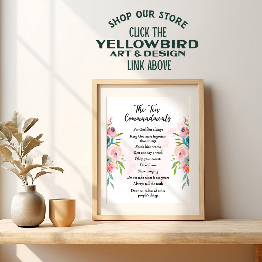 The Ten Commandments - Religious Christian Scripture, Bible Verse Wall Art - Inspirational Quotes Wall Decor - Girls Wall Decor, Kids Bedroom Decor, Kids Wall Art - Gift For Girls Room, Nursery