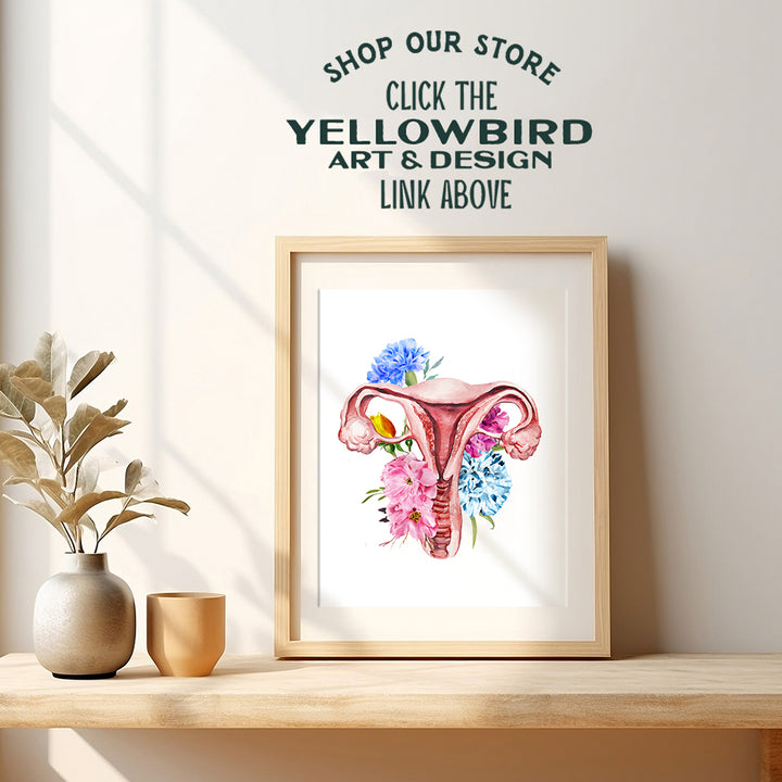 Floral Female Anatomy Wall Art - Gift for Women, OBGYN or Gynecology, Fertility, IVF Doctors Office - Decor for Home, Apartment or Medical Clinic - Uterus Picture Print - 8x10 UNFRAMED