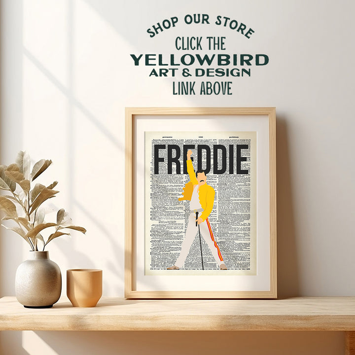 Freddie Mercury Dictionary Art Print - 8x10 Upcycled Page Photo Poster - Home Decor, Room or Dorm Decoration - Cool Unique Gift for Punk Rock, 80s Music, Queen Fan - Unframed Picture