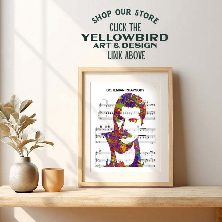 Freddie Mercury Poster - 8x10 Bohemian Rhapsody Poster - Freddie Mercury Merchandise - Queen Sheet Music - 80s Pop Music Gifts - Wall Art Decor