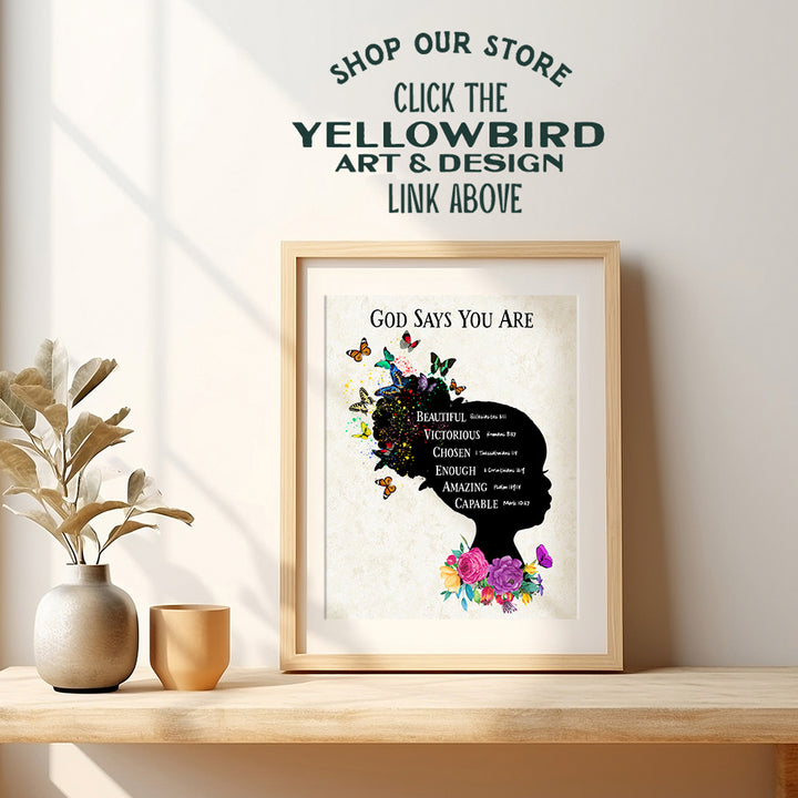 African American Girls Bedroom Wall Art & Decor - Black Art - Religious Christian Holy Scripture Bible Verses - God Says You Are - Spiritual Inspirational Positive Quotes - Uplifting Daughter Gifts